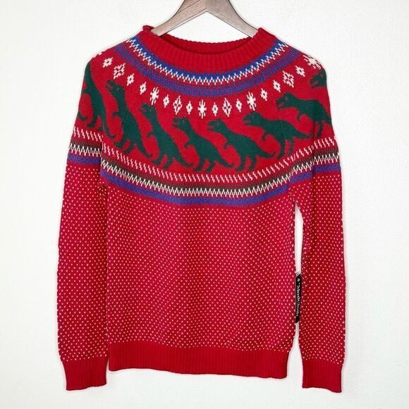 Modcloth Dinosaur T Rex Fair Isle Crew Neck Sweater - NWT - Women’s US XS - Picture 1 of 11